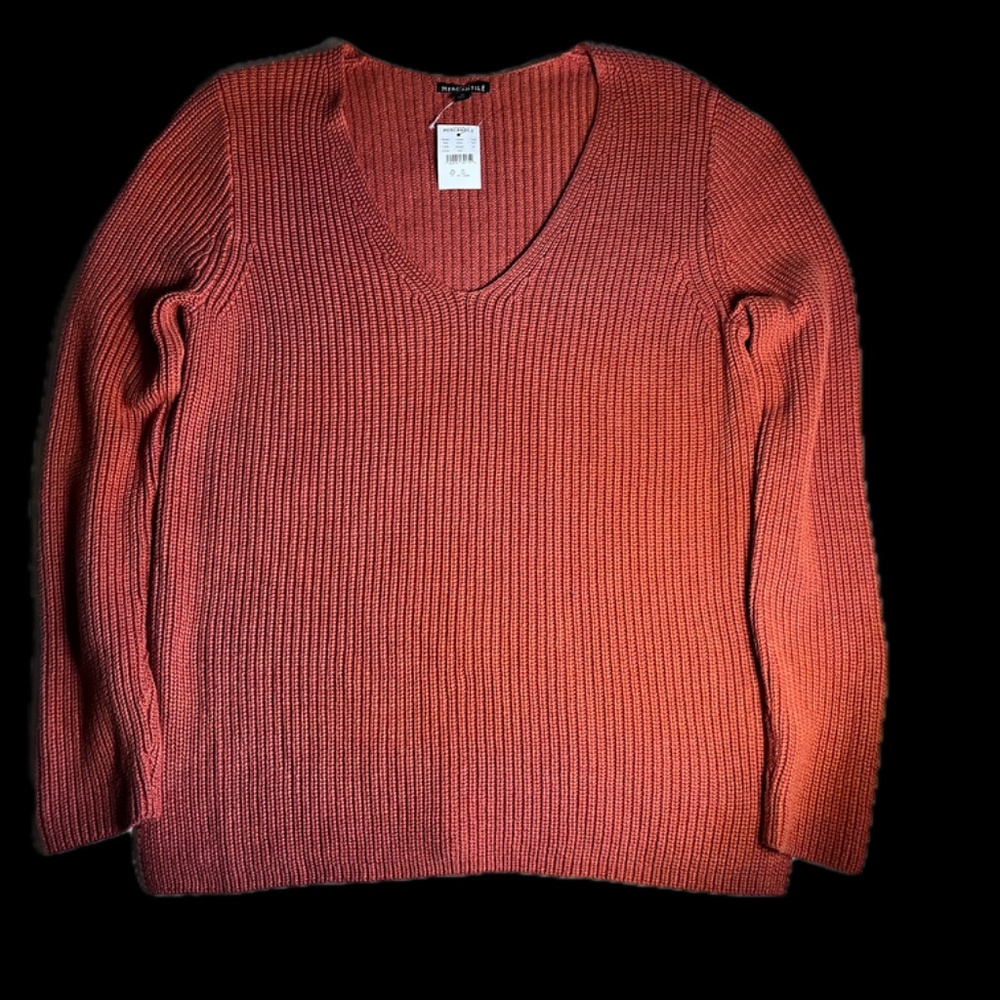J. Crew Mercantile Ribbed V-Neck Pullover Sweater, Heather Pumpkin (NWT)